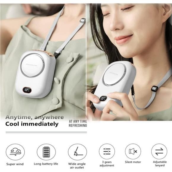 Portable Neck Fan, Mini Hanging Neck Fan with Adjustable Lanyard and Bracket - Picture 3 of 6